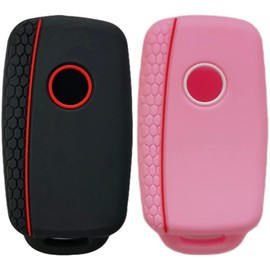 REPROTECTING Silicone Rubber Key Fob Cover Compatible with 2006-2015 Volkswagen Beetle CC Eos GTI Golf Jetta Passat Rabbit Tiguan Touareg NBG735868T NBG0100180T (Black Pink)