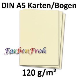 100 Sheets DIN A5 Paper - Vanilla - 120 g - 14.8 x 21 cm - Craft Sheet Coloured Paper Craft Paper Letter Sheet FarbenFroh by GUSTAV NEUSER