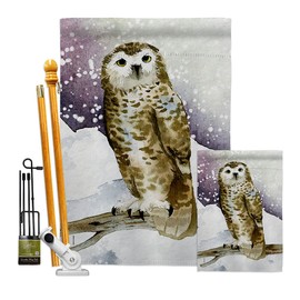 Breeze Decor Winter Owl Garden House Flag Kit Friends Birds Flamingo Hummingbird Cardinal Peacock Springtime Natural Wildlife Decoration Banner Small Yard Gift Double-Sided, Made in USA