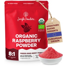 Jungle Powders Organic Raspberry Powder 5 Ounce Bag, USDA Organic Freeze Dried Raspberries from Whole Berry for Baking, Additive Filler Free Red Superfood Extract Rasberries Smoothies Organic Dehydrated