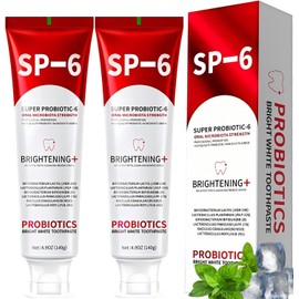 Sp-6 Pasta de dientes blanqueadora probiótica, Sp-6 Ultra Whitening pasta de dientes, con una fórmula de mejora sin flúor, aliento fresco y sabor a menta, beneficiosa para la salud bucal. 2 unidades