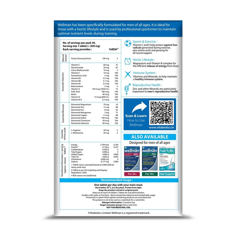  Wellman Multivitamin Tablets 30 Tablets