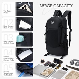 BAGROUPS Foldable Lightweight Sports Backpack Men's Waterproof Backpack Trekking Backpack Travel Backpack for Mountaineering, Climbing, Skiing, Camping, Orange colour.