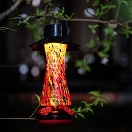 Muse Garden Solar Powered Hummingbird Feeder, 23oz Solar Lights Outdoor Garden Decor Ant and Bee Proof, Hand Blown Glass Lantern Gifts for Women Mom Birthday Unique, Multicolor