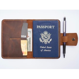 Handmade Passport Leather Case, Wallet Credit Card Holder (Dark Brown)