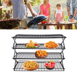 4 Layer Cooling Rack, Foldable Outdoor Camping Mental Shelf Picnic Rack, Stackable Mental Wire Rack, Collapsible Kitchen Countertop Organizer for Baking Cooking Roasting Grilling