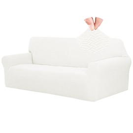 Easy-Going Stretch Jacquard Couch Cover, 1-Piece Soft Sofa Cover, Sofa Slipcover with Anti-Slip Foams, Washable Furniture Protector for Kids, Pets (Oversized Sofa, Cream)