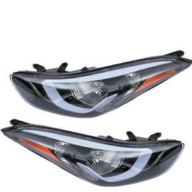 Headery Front Headlight Assembly for 2014-2016Hyundai Elantra, Left Driver+Right Passenger Side Replacement Halogen Headlamp Chrome Housing, Front Head Light Lamp Clear Lens (Left+Right)