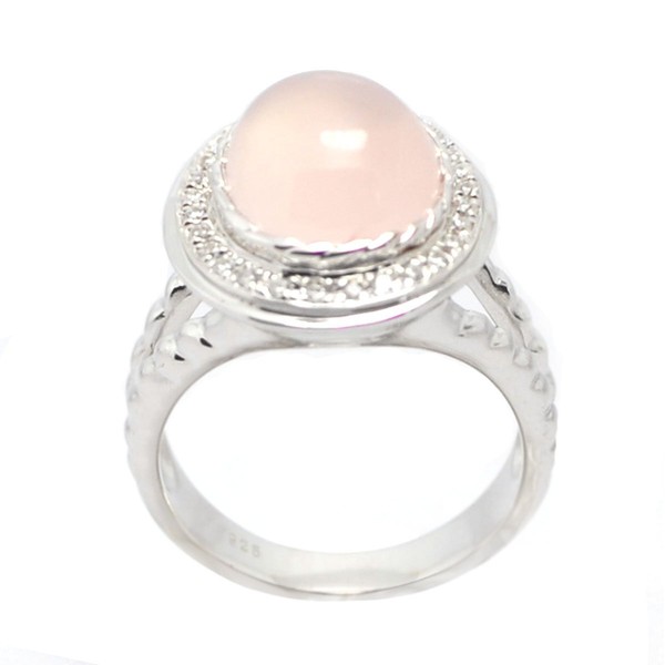 De Buman Genuine Pink Quartz and Cubic Zirconia Sterling Silver