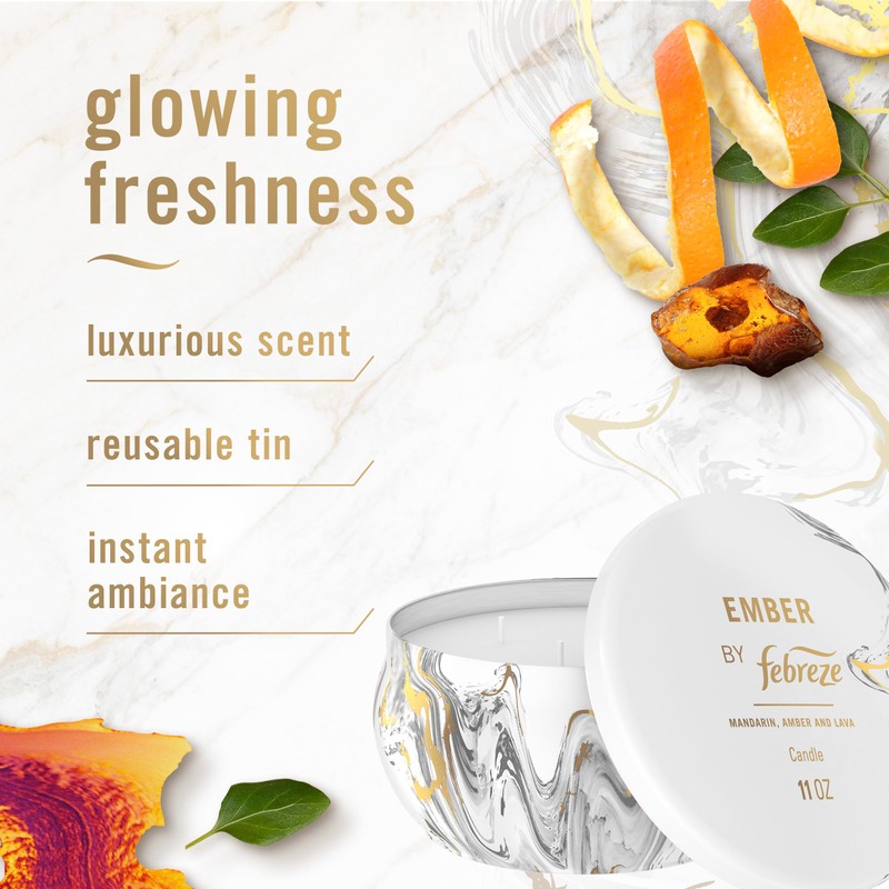 Febreze Scented Candle, Ember Scent, 11 oz 4 Wick Candle,
