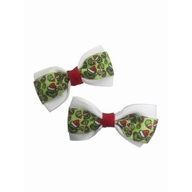Santa Winter Christmas Holiday Girls Hair Bow Set, Little Girl Bows, Pigtail Hair Bows, Toddler Hair Bows,