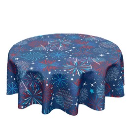 4th of July Round Tablecloth 60 Inch Patriotic Red and Blue Fireworks Polyester Table Cloth Independence Day Memorial Day Table Cover Decoration for Kitchen Dinner Party