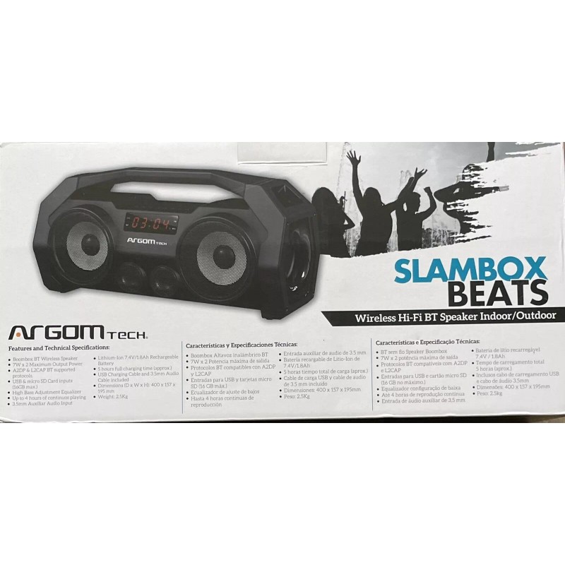ARGOM TECH SLAMBOX BEATS WIRELESS BT SPEAKER Indoor/Outdoor