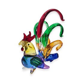 WitnyStore Tiny 2¼" Rainbow Multicolor Rooster Figurine - Miniature Hand Blown Painted Glass Chicken Hen Chick Fowl Poultry Bird Farm Animals Crystal Decorative Collectible Figure Décor Gifts