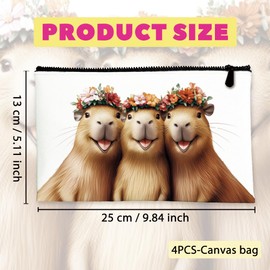 BEUNITONE 4 Sets Canvas Makeup Bags for Women,Multi-Purpose Travel Bulk Cosmetic Bags,Toiletry Organizer Pouch with Zipper,Dolphin,Highland Cow,Cat,Giraffe Patterns,9.8X5.2 Gifts for Girls Daughter