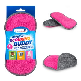 Homeshopa Microfiber Dual Action Scrubbing Sponge, Kitchen Scouring Pads, Reusable Dish Washing Up Non Scratch Sponge, Antibacterial Cleaning Pads, Effortless Cleaning of Dishes, Pots, Pans-Pack of 2