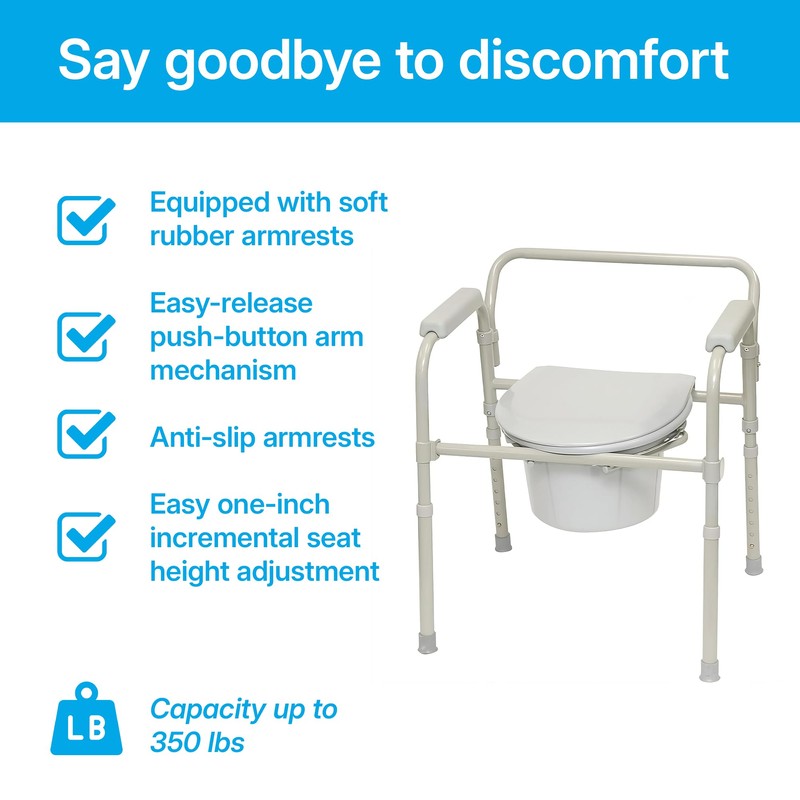 ProBasics 3-in-1 Folding Commode Chair with Full Seat, 350 lb