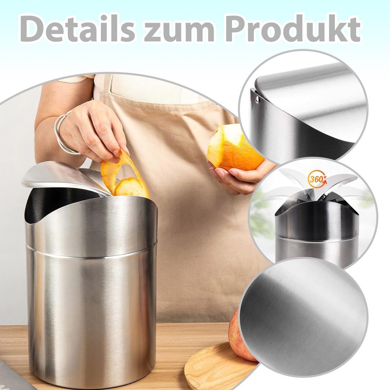 Table Rubbish Bin with Lid, Mini Stainless Steel Table Waste