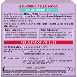 L'Oréal Paris Gel Crema facial Revitalift Ácido Hialurónico Anti-Brillo controla producción de sebo con ácido hialurónico + ácido salicílico y disminuye poros abiertos, ideal para piel grasa, 50ml