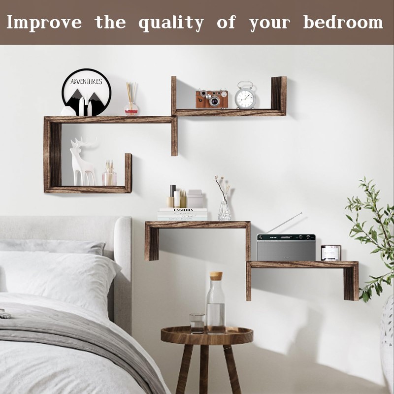 cbesvfo Wood Floating Shelves for Wall Shelf for Bedroom, Hanging