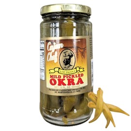 Cajun Chef Mild Pickled Okra 12oz (Pack of 1) - Great in Bloody Mary's - Versatile Garnish for Sandwiches, Salads, Martini's, Cheese Boards, and More (Mild Pickled Okra 12oz)