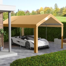 Outsunny 10' x 20' Carport Replacement Top Canopy Cover, UV and Water Resistant Portable Garage Shelter Cover with Ball Bungee Cords, Beige, Only Cover