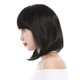 WIG ME UP - YZF-4375-1B Women's Longbob Wig Short Straight Wide Fringe Curved Tips Black