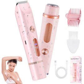 2026 Upgrade Bikini Trimmer for Women, 2 in 1 Dual Head Electric Shaver with LED Display, IPX7 Waterproof Body Pubic Hair Trimmer Rechargeable Electric Razor for Armpit Leg Body Facial Wet & Dry Use