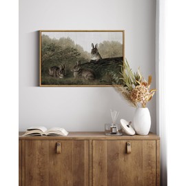 InSimSea Framed Wall Art for Living Room Canvas Print Animal Decor Three Rabbits Vintage Aesthetic Room Decor Landscape Oil Painting Farmhouse Wall Picture for Bedroom Bathroom Office 16x24in