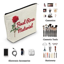YULUENZE Bachelor Fans Canvas Makeup Bag Bachelor TV Show Inspirational Present Organizer Bag Final Rose Material Bachelor Toiletry Zipper Pouch Rose Cosmetic Bag Birthday Present for Women Friends