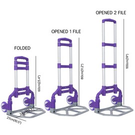Homgrace Hand Truck and Dolly up to 150 lb Capacity, Adjustable Aluminum Folding Hand Cart with PU Rubber Wheels (Purple)