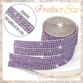 FULZTEY Bling Rhinestone Ribbon Rolls,Light Purple Crystal Ribbons for DIY Crafts,4 Rows Sticky Gems Diamond Strips Self Adhesive,4 Yards Gem Strips for Car Wedding Party Decoration