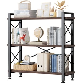 GallopFun 3 Tier Bookshelf Bookcase, 35.5'' Width Wood & Metal Open Book Shelf, Freestanding Industrial Display Shelf, Rustic Storage Shelves Organizer for Home Office, 300 lbs/Level