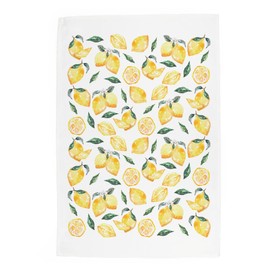 Purely Home Lemons Tea Towel - Large White & Yellow Citrus Fruits Panama Cotton Kitchen Dish Towel/Drying Cloth - 67cm x 45cm