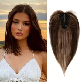 XFSRG Haar Toppers für Frauen With Pony Kurze Perücken Haar Oberkopf Flauschiger Glatter Hair Topper Synthetisches Haar Perücken Cosplay Täglich Party Gebrauch（Schokoladenbraun）