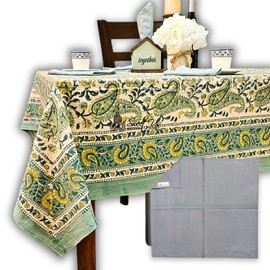 Sweet Us - Mantel de algodón con estampado floral de cachemira parisina, cuadrado y una servilleta lisa, mantel de mesa de comedor de cocina, cubierta de mesa para interiores y exteriores, terraza de