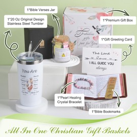 Christian Gifts for Women - 6pcs Religious Birthday Spiritual Gifts for Women, Baptism Gifts for Women with Bible Verse Jar, Inspirational Faith Based Catholic Gifts for Women Grandma