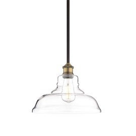 Linea di Liara Lucera Modern Farmhouse Pendant Light Fixture Ceiling Hanging Large Glass Pendant Lighting for Kitchen Island Brass and Black Pendant Light Over Sink Light Fixtures, UL Listed