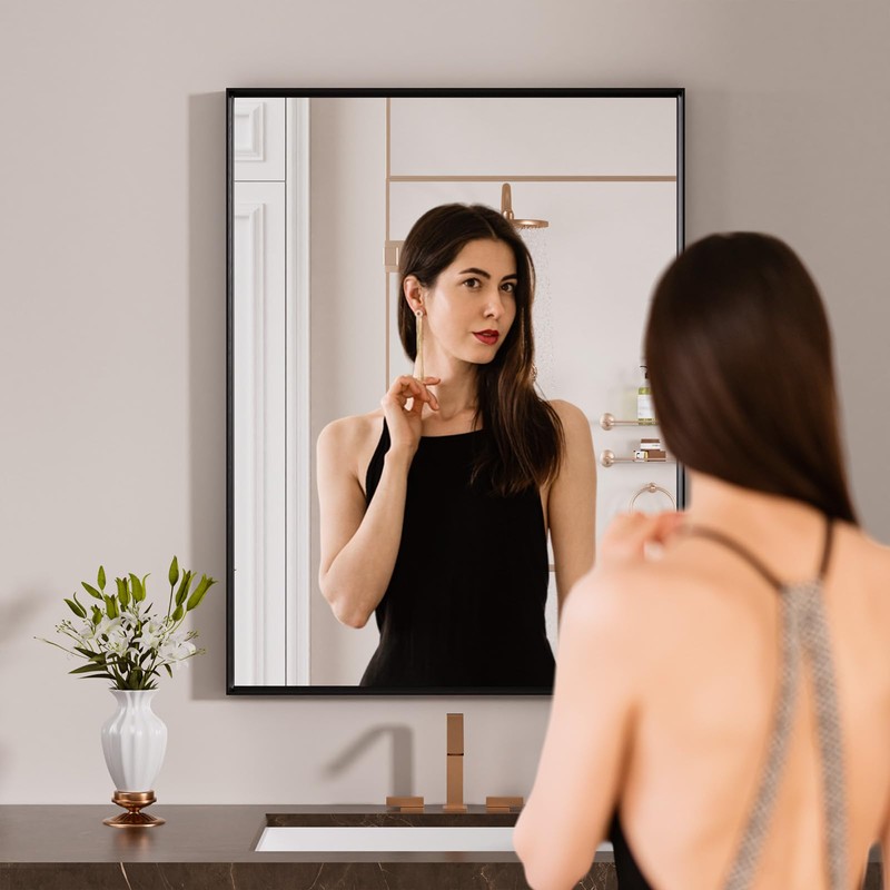 LOAAO Black Bathroom Mirror 20"X28" for Wall, Rectangle Bathroom Vanity