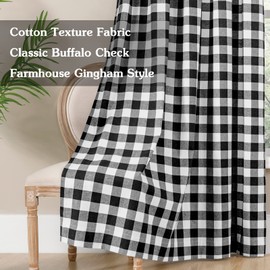 Melodieux Buffalo Check Plaid Curtains for Living Room, Bedroom Farmhouse Gingham Style Cotton Texture Rod Pocket Semi Curtain Drapes, Black, 52 x 84 Inch(2 Panels)