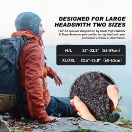 TOP-EX Oversized XL/XXL Merino Wool Blend Waterproof Earmuffs Beanie Fleece Lined Hat Winter Skull Hat, black