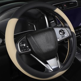 OHHMNKK XL Size 16.5-17 Inch Steering Wheel Cover for Car, Van, Fits RV, Semi, Truck, Trailer, Bus, Big Rig Trucker, Classic Cars, Faux Leather Steering Wheel Grip Anti-Slip Design Beige