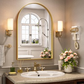 Brightify Arched Mirror, Arched Wall Mirror, 20 x 30 Inch Gold Arch Mirror, Metal Frame Gold Bathroom Mirror, Arched Top Bathroom Vanity Mirror for Living Room Bedroom Mantel Entryway Hallways