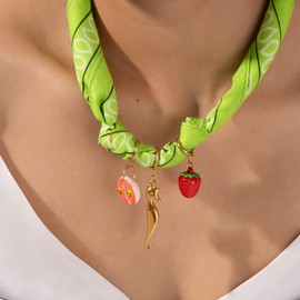 Scarf Necklace with Charm Gold Strawberry Chunky Flower Pendants Necklaces Boho Beach Jewelry Gift for Women