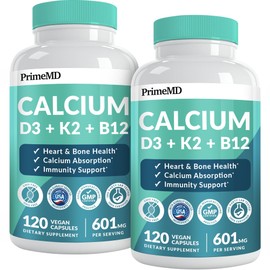 PrimeMD 4-in-1 Calclum Supplements for Women and Men - Calcium 600mg with Vitamin D3 K2 5000 IU Supplement for Heart, Bone & Body Defenses - Gluten-Free, Vegan-Friendly (240 ct)