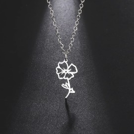 kkjoy Birth Month Flower Necklace Stainless Steel August Birth Flower Poppy Pendant Necklace Best Friend Necklace Jewellery Gifts for Women Girls