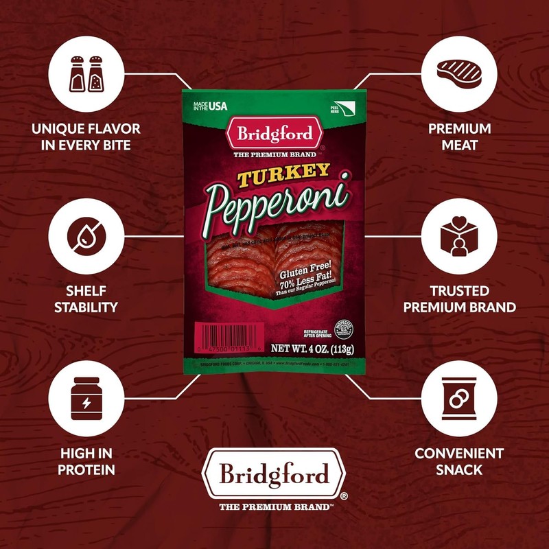 Bridgford Sliced Turkey Pepperoni 4 oz Pack of 4 -