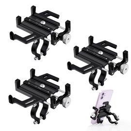 NineLeaf 3PCS Anti-Theft Waterproof Motorcycle Phone Holder Bike Phone Mount, Aluminum Bicycle Phone Holder, Phone Clip for Electric Scooter Compitable for 2.2"-3.7" Phone 90°180°270°360° Rotating