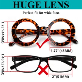 LUR Oversized Round Reading Glasses for Women - 4 Pack Ladies Readers Large Frame +1.00