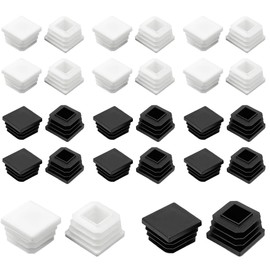 TRKETK Pack of 28 Square Plastic Plugs, 25 x 25 mm Square Tube End Caps Inner Plugs Black and White Pipe Inner End Caps Non-Slip Mat Pipe Caps for Tables, Chairs, Beds, Furniture